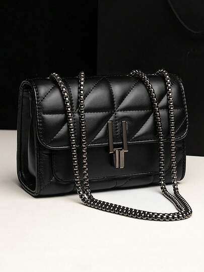 Fashionable Minimalist Casual Mini Square Quilted Chain Flap PU Classic Quilted Detail Square Bag, Solid Color Flap Shoulder Bag, Versatile Chain Bag, Suitable For Girls And Teenagers