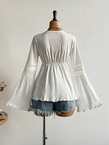 Rusttydustty 白色休闲度假喇叭袖上衣，适合波西米亚风海滩装扮、音乐节和热带度假。 - 白色 - 查看 9