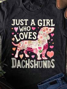 Dachshund Just A Girl Who Loves Dachshunds Dog Flower Floral Dachshund Shirt Dachshund Mama Dachshund Owner Gift Dachshu - 黑色 - 查看 1