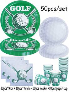 Golf-Themen Einweg-Papier-Tablett-Set, inklusive 9-Zoll und 7-Zoll Papier-Tassen-Servietten. Geeignet für verschiedene Anlässe wie Clubs, Partys, Picknicks, Hochzeiten, Baby-Partys, Abschlussfeiern, Familienbankette und Partyartikel. Geeignet für Küche und Esszimmer Dekoration sowie Partydekoration. Dies ist ein Set aus Empfangs-Papptellern und Einweg-Geschirr. Hochzeitsparty, Design.
