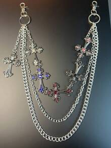 1pc Cross Pendant Wallet Chain, Vintage Chain, Double Layer Chain, Punk Style Jeans Chain, Key Chain, Waist Chain Combination For Men - Multicolor - View 4