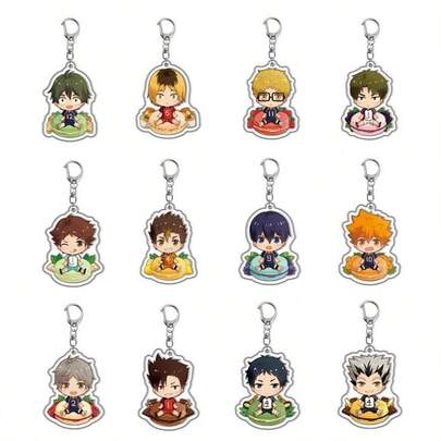 BOOMCOMIC 1/4 st söt volleybollkaraktär i akryl - Hinata Shoyo, Kageyama Tobio, Tsukishima Kei, Sawamura Daichi, Sugawara Koushi, sött hänge, unisex, lämplig för ryggsäckar, nycklar, bildekor, fanpresenter, år 2000-mode, lätt, livfull, dubbelsidig utskrift, högupplöst material, kreativt tillbehör, vardagsbruk, festdekor, samling