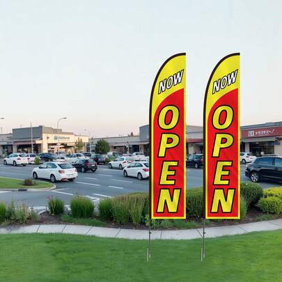 Open Flags With Pole Kit, Advertising Flags For Business Outside, Advertising Feather Flag Kit, Includes 2 Banner Flags, 2 Poles, 2 Ground Sta Kes, Open Sign Swooper Flags For Businesses 16.3 FT