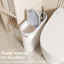 Compact White Plastic Trash Can With Built-In Handle, Rust-Resistant, Space-Saving Design, Odor-Proof Lid - Perfect For Bathroom, Laundry Room And Home Office, Home Office Waste Disposal | Polished Finish | Odor-Proof Lid - Thickened and Durable - View 5