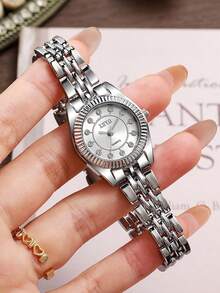 1pc Elegant & Refined Steel Band Quartz Watch, Minimalist Dial, Gentle Commuting Style Wristwatch Suitable For Teenagers And Students, Great For , Year-End, Singles' Day, Birthday Gifts - Silver - View 7