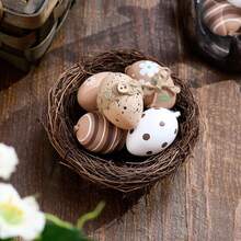 12个复活节彩蛋装饰品 | 棕色塑料蛋形，图案多样，经久耐用 | 专为春季派对和节日设计，可悬挂在树枝、门廊或餐桌上营造节日气氛，适合批量装饰，绳子颜色随机 - 彩色 - 查看 2