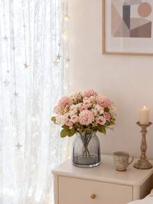 1/3 Stücke 11.22 Inch künstliche Hortensie, Rose, Gänseblümchen, Chrysanthemen Blumenstrauß, geeignet für Neujahrsparty, Hochzeit, Geburtstag Jahrestag, Kamin und Esszimmerdekoration, Innen-/Außenbereich Heimdekoration, Kranz, Geschenk, Thanksgiving Dekoration, DIY - Pink - Übersicht 8