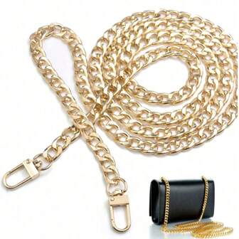 1pc 47 Inch Purse Flat Chain Strap Shoulder Crossbody Replacement Straps With Metal Buckles Gold Chain Strap For Purse Crossbody Handbag