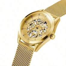 Guess Relógio Masculino Dourado Tom Multifunção Pulseira de Malha GW0368G2