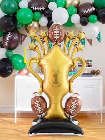 1pc Super Large Football Trophy Balloon, Standing Football Trophy Foil Balloon, Suitable For Sports Matches, Birthday Parties, Football Themed Parties, Home Decor, Sports Themed Parties, Celebration Parties, Indoor And Outdoor Decoration