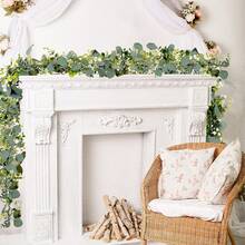 1/2 قطعة غيرلاند من أوراق الأوكالبتوس الزائفة بطول 175 سم مع أزهار بيضاء وأوراق أوكالبتوس فضية وجبسوفيلا، غيرلاند من النباتات الاصطناعية للزفاف وحفلات الطاولة والديكور المنزلي - ورقة التفاح قصب أخضر - مشاهدة 9