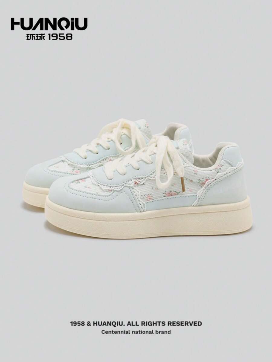 HUANQIU Giày thể thao đế cao thoáng khí kiểu Hàn Quốc dành cho nữ, đế dày, đa năng, cao cấp, thích hợp cho phong cách thường ngày. - Màu xanh Bạc hà - Xem 1
