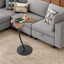 Mesa auxiliar, mesa auxiliar con forma de mariposa, mesa auxiliar en forma de C pequeña para salas de estar, dormitorios, oficinas, salas de estudio, áreas de espera - Negro y marrón - Ver 6