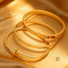 3 Pcs/Set Waterproof Luxury Colored Zirconium Oxide Bracelet Stainless Steel Clasp Bracelet Fashion Jewelry Ideal For Gifting, Everyday Wear, Or Special Occasions Like Banquets, Parties, And Music Festivals. - 金色3件套 - 查看 2