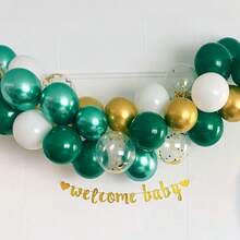 36pcs/Green Gold Balloons Set - 10/12 Inch Metallic Dark Green & Gold Balloons With Ribbons For Birthday, Baby Shower, Jungle Party - Multicolor - View 3
