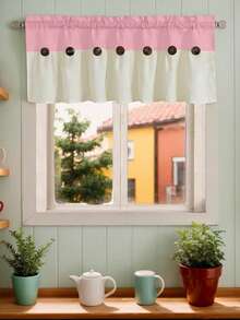 1pc Elegant Button Splice Design Valance - Stylish Rod Pocket Short Cafe Curtain For Kitchen, Bathroom, Bedroom Window Treatment - Easy To Hang, Machine Washable, Home Decor Essential