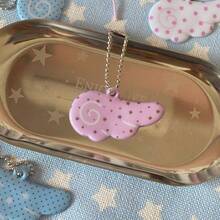 Ins Mini Double-Sided PVC Star Wings Pendant Keychain Photo Album Bag Earphone Cover Decorative Lanyard Pendant - Mặt dây chuyền hình cánh chấm bi màu hồng - Xem 4