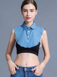 1 buah Kemeja Kasual Denim Wanita dengan Kerah yang Dapat Dilepas, Kerah Tegak, Kerah Berumbai, Aksesori Kemeja dengan Kerah yang Dapat Dilepas - Kerah palsu denim - View 17