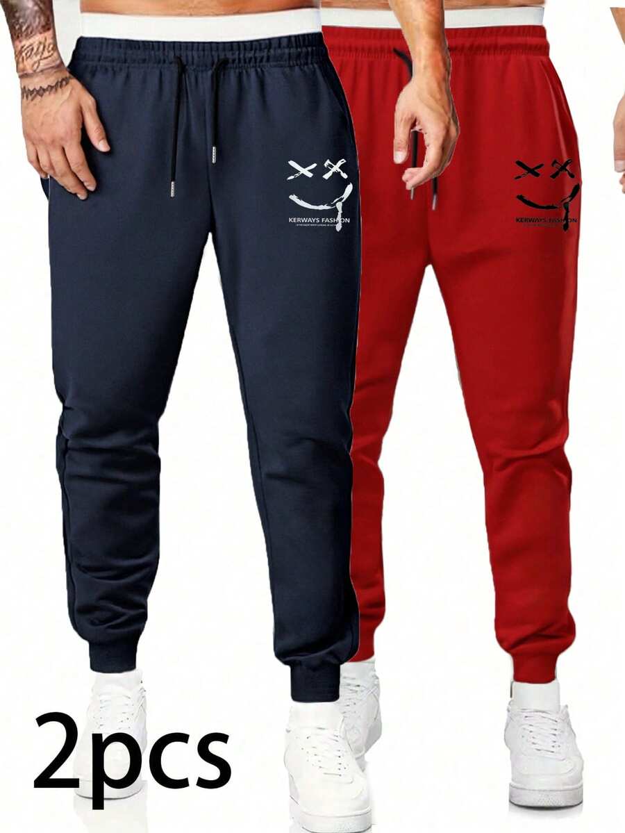 2条装男士休闲抽绳运动裤，弹性运动裤 - 彩色 - 查看 1