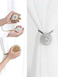 1pc/2pcs Crystal 3D Magnetic Curtain Clips, Elegant & Fashionable Automatic Curtain Tiebacks, No Drilling Required, Won't Damage Walls, Can Firmly Hold Curtains And Also Serve As Exquisite Home Decor - Multicolor - View 1
