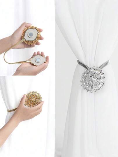 1 st/2 st kristall 3D magnetiska gardinklämmor, eleganta och moderiktiga automatiska gardinklämmor, ingen borrning krävs, skadar inte väggar, kan hålla gardinerna stadigt och även fungera som utsökt heminredning