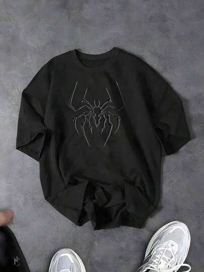 Camiseta de hombre Camiseta de algodón con estampado de araña de anime Tejido cómodo y ligeramente elástico Camisa casual de manga corta Cuello redondo negro Camiseta de hombre algodón estampado anime araña cómoda elástica manga corta cuello redondo negro casual