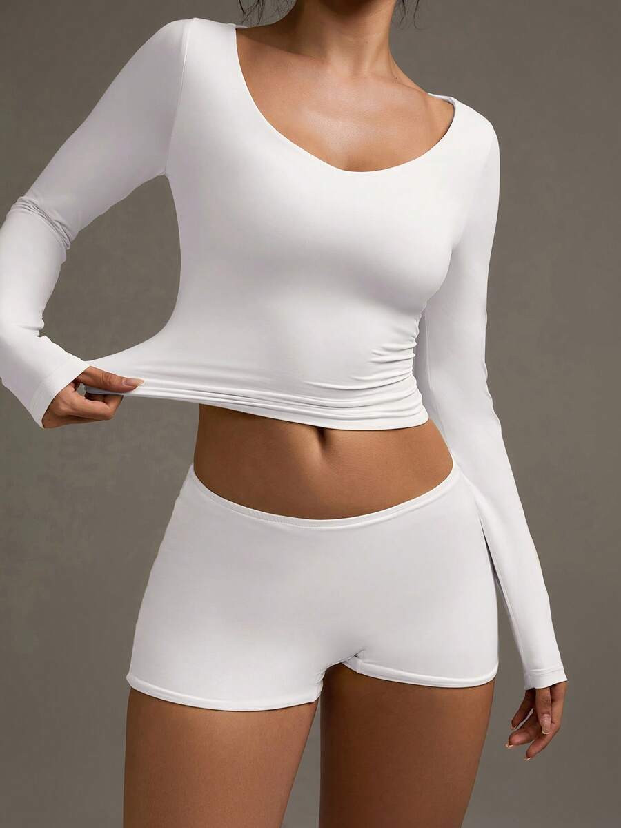 XLLAIS 秋冬V领长袖休闲白色T恤 春季 - 白色 - 查看 1