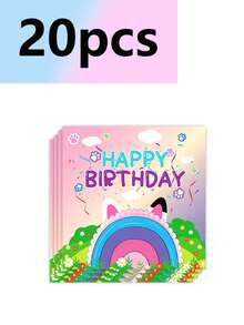 10pcs Cute Cartoon Rainbow Ear Themed Party Supplies: Paper Plates, Paper Cups, Napkins, Tablecloths, Banners, Birthday Party Supplies, Camping, Camping, Travel Essential Supplies Animation - Multicolor - View 6