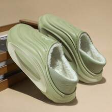Pantufas casuais de pelúcia com forro térmico para homens, outono/inverno 2025, quentes, grossas, com bico fechado, para casais. - Verde - Ver 11