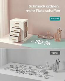 360° drehbare Schmuckschatulle mit 5 Schubladen, seitlichen Glasfenstern, großzügigem vertikalem Stauraum, offenem Design, Geschenkidee, Cloud