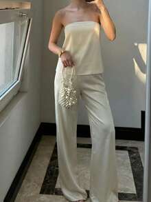 女士裤装套装 两件套 夏季女士裤装套装 两件套上衣 优雅女装套装 休闲两件套 女士 白色 - 白色 - 查看 3