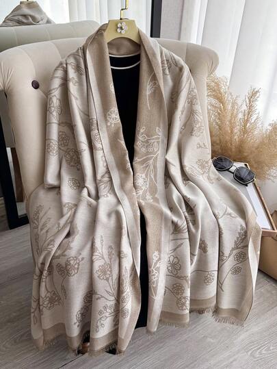 1pc Elegant Floral Pattern Jacquard Gold Thread Scarf, Women's Versatile Air-Conditioning Room Shawl, Spring/Autumn Outerwear, Suitable For Daily Matching And Outdoor Use