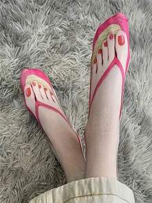 1/4 Pair 3D Flip Flop Socks, Funny & Unique Unisex Ankle Socks, Women Knee High Socks - Multicolor - View 1