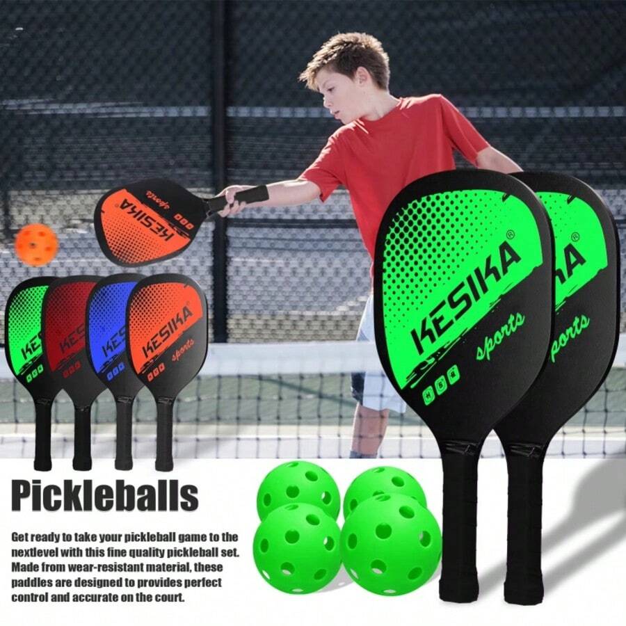 Pickleball Paddle Set Pickleball Rackets Ball Set 2 Rackets & 4 Pickleball Balls With Carrying Bag For Men Women - Green - View 1