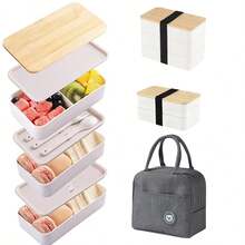 1 Set Bento Box With Utensils, Insulated Bag, Meal Prep Container, Lunch Box Set, Adult Lunch Box, Women's Insulated Bag, Japanese Bento Box, Snack Container, Reusable, Travel Essential, Suitable For School, Work, Outdoor Activities - Black and White - View 11