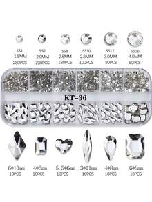 1101pcs Pure Crystal Nail Rhinestones - Shiny White Rhinestone & Gems, Multi-Size & Shape Nail Charms DIY Jewelry Decorations Nails - White - View 2