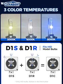 GLANBERT D1S D2S D3S D4S HID氙气灯泡，6000K冷白光，氙气灯泡（非卤素/LED灯泡），5年寿命，防水设计，亮度高达350%，近光/远光通用，2个装 - 彩色 - 查看 3