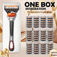 盒装六刀片手动剃须刀 | 盒装手动剃须刀 + 24 片替换刀片 | 男士剃须刀。刀片更换方便，盒装替换刀片。欧美风格，男女通用，防滑条设计，带来顺滑剃须体验，适用于 10 种场合，是日常剃须和脱毛的必备工具。美发工具，旅行，理发师，理发师配件，情人节，美发用品，发型师，理发店，沙龙，度假必备，美发产品，理发店，情人节礼物，女士旅行必备，发型师工具 - 橙色(Shaver + 48 blades) - 查看 2
