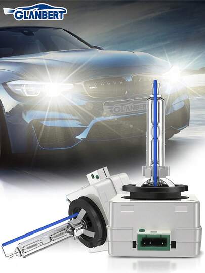 GLANBERT D1S D2S D3S D4S HID氙气灯泡，6000K冷白光，氙气灯泡（非卤素/LED灯泡），5年寿命，防水设计，亮度高达350%，近光/远光通用，2个装
