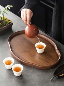 1pc Oval Walnut Wood Serving Tray, For Holding Food, Snacks, Beverages, Sushi, Steak, Pizza, Desserts, Cakes, Breads, Breakfast, Coffee, Tea, Charcuterie, Catering Platters - Maroon - View 4