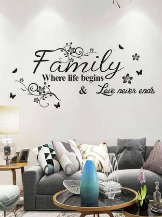 Slogan & Flower Print Wall Sticker, Black Removable Self Adhesive Wall Art Decal For Home Decor, Stickers, Wall Decal, Vinyl Decal For Home Decorations, Spring Decoration Items Refresh Your Home, Festival Decoration Stickers Gifts Birthday Graduation