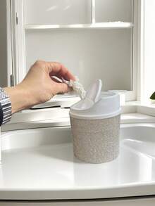 Desktop Cosmetic Trash Can With Rhinestones, Trash Organizer Swivel Lid Desktop Organizer For Dressing Table, Bedroom, Office Shine In The Sun - White - View 3