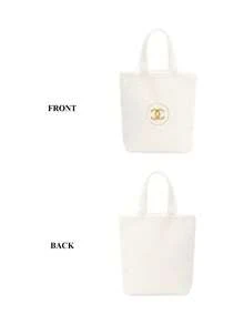 CHANEL Luxury Gift Set, Cream Plush Makeup Bag With Signature Medallion, Travel Beauty Organizer - White - View 3