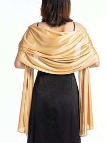 Satin Formal Dress Shawl Scarf 2-In-1, Solid Color, Casual, Polyester, All Season - Gold - View 1