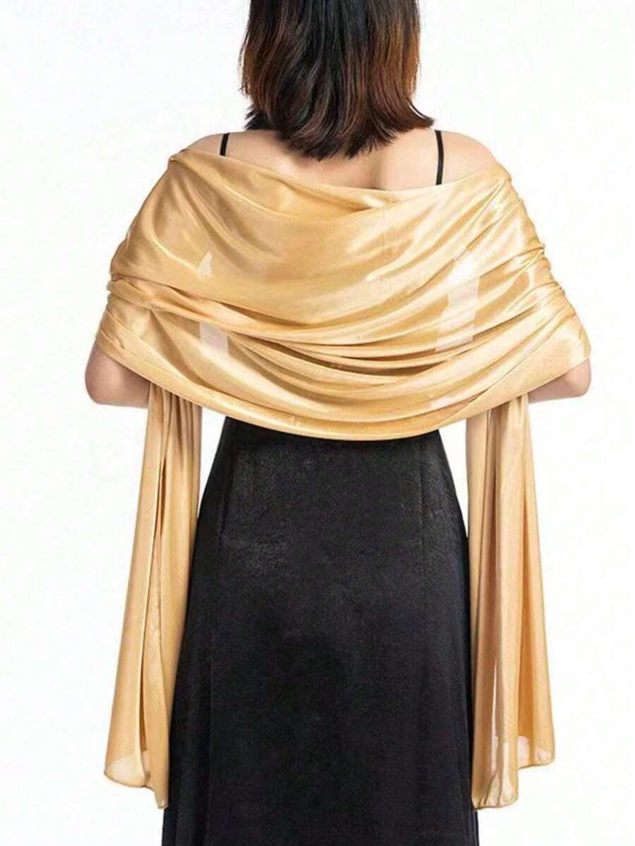 Satin Formal Dress Shawl Scarf 2-In-1, Solid Color, Casual, Polyester, All Season - Gold - View 1