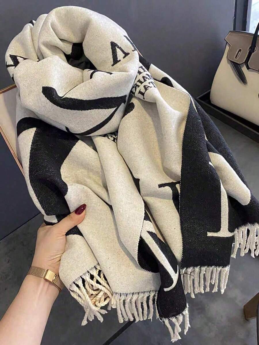 Bufanda/chal de doble uso estilo coreano Dongdaemun, grueso y cálido, reversible, versátil y suave calentador de cuello para mujer, otoño/invierno - Negro - Ver 1