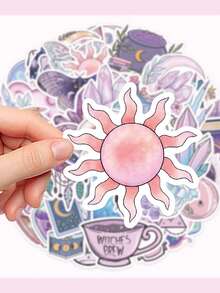 50pcs Doodle Magic Moon Decorative Stickers Irregular Shape For Diary Water Bottle Planner Booklet Holiday Birthday Gift Decoration Cartoon Pattern Self-Adhesive Easy Peel Easy Stickers Perfect For Encouraging Students To Give To Friends