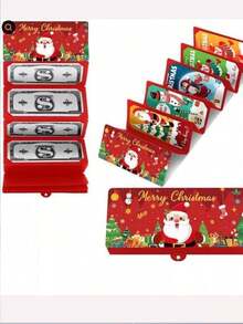 2026新款圣诞老人箔纸折叠红包，圣诞惊喜派对零钱收纳盒，卡通贺卡，创意10卡/6卡/现金礼品钱包，独特多功能现金盒，现金信封，钱包，节日礼品盒（红+蓝+绿） - 彩色 - 查看 5