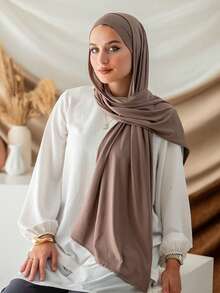 1件装女士加大码针织头巾，柔软纯色优质棉质针织发带，适合穆斯林日常佩戴，斋月和开斋节期间也可佩戴。