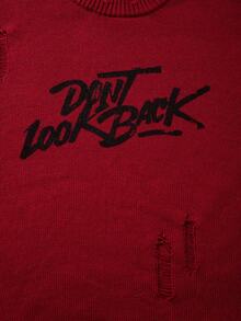 男女通用休闲宽松破洞字母印花圆领短袖针织衫，红色，春夏款 - 紅色 - 查看 7